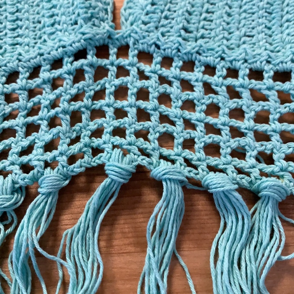 Mint Blue Fringe Hem Crochet Tie Top - Picture 8 of 13